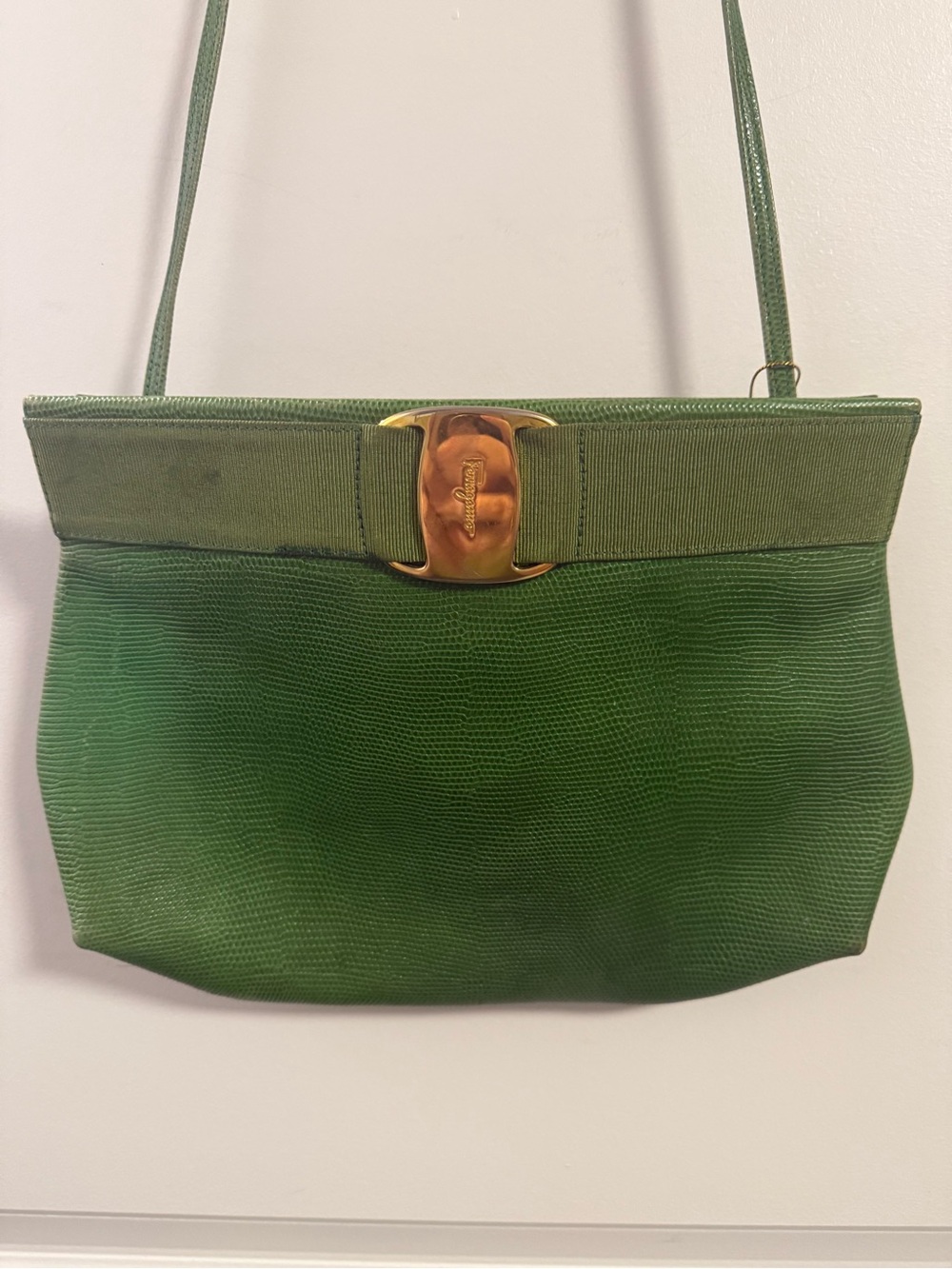 Salvatore Ferragamo Green Vara Bow Shoulder Bag with Gold Hardware